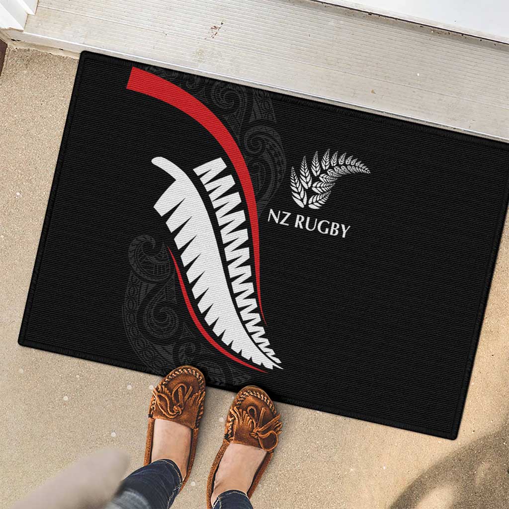 New Zealand Rugby Rubber Doormat Sporty Silver Fern Shape with Maori Tattoos LT03 - Polynesian Pride