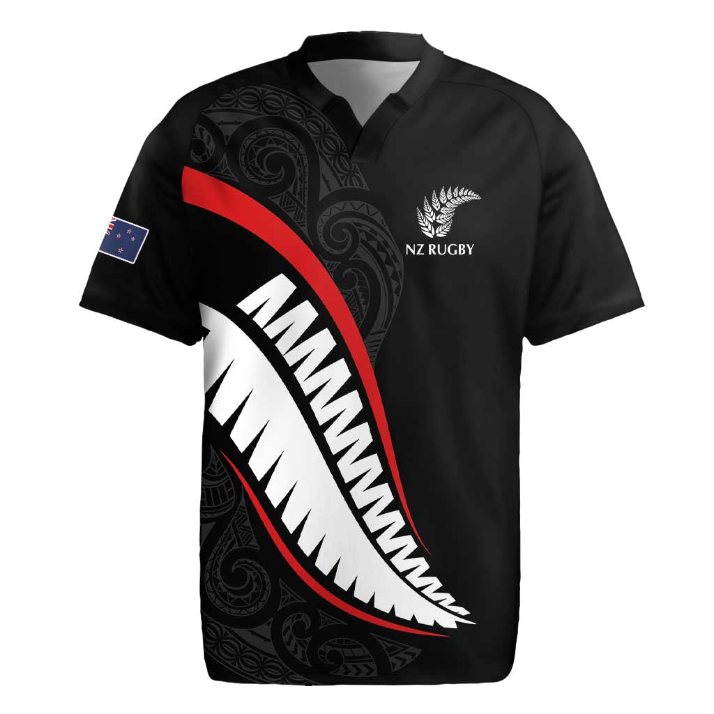 New Zealand Rugby Custom Rugby Jersey Sporty Silver Fern Shape with Maori Tattoos - Polynesian Pride