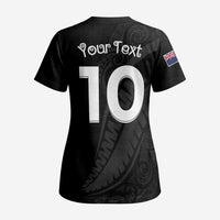 New Zealand Rugby Custom Scrub Top Sporty Silver Fern Shape with Maori Tattoos - Polynesian Pride