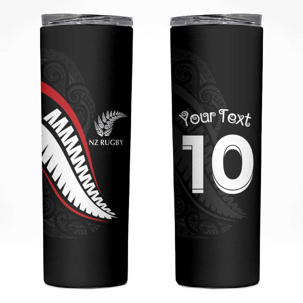New Zealand Rugby Custom Skinny Tumbler Sporty Silver Fern Shape with Maori Tattoos LT03 Black - Polynesian Pride