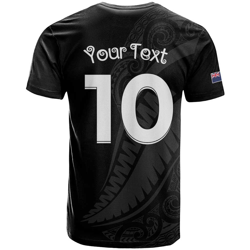 New Zealand Rugby Custom T Shirt Sporty Silver Fern Shape with Maori Tattoos - Polynesian Pride