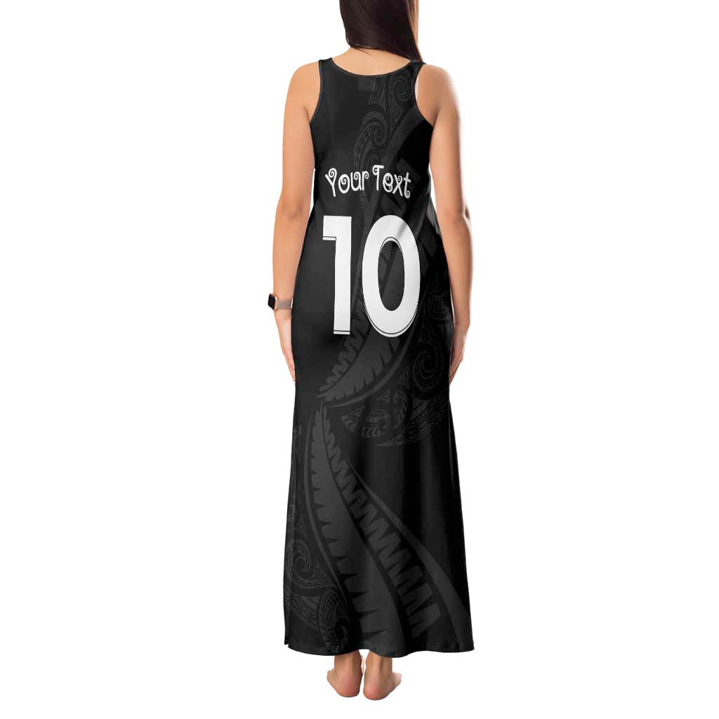 New Zealand Rugby Custom Tank Maxi Dress Sporty Silver Fern Shape with Maori Tattoos - Polynesian Pride