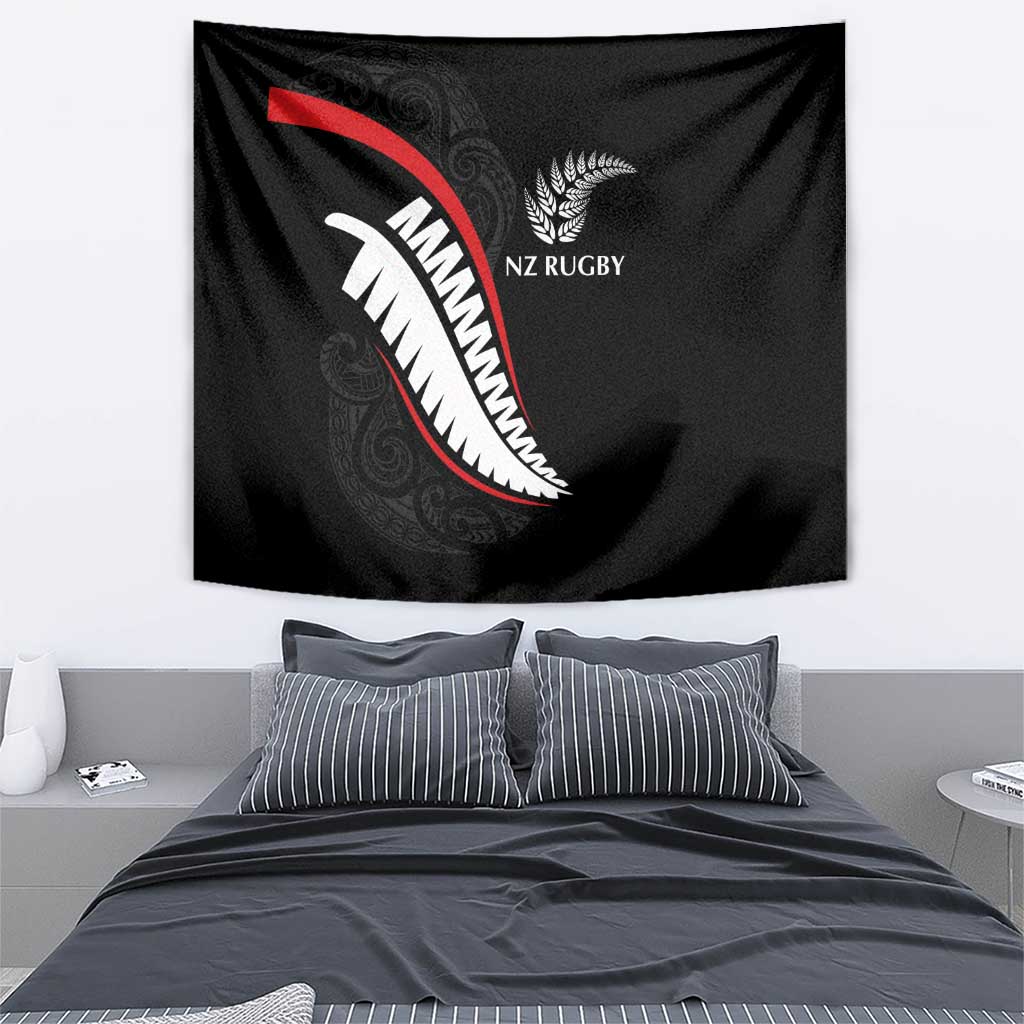 New Zealand Rugby Tapestry Sporty Silver Fern Shape with Maori Tattoos - Polynesian Pride