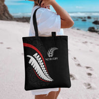 New Zealand Rugby Tote Bag Sporty Silver Fern Shape with Maori Tattoos - Polynesian Pride