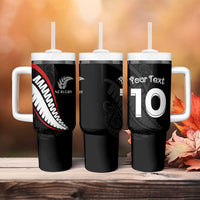 New Zealand Rugby Custom Tumbler With Handle Sporty Silver Fern Shape with Maori Tattoos LT03 - Polynesian Pride