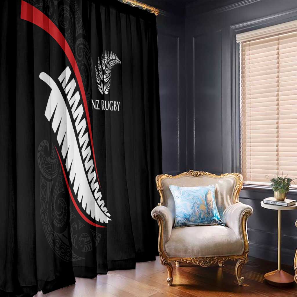 New Zealand Rugby Window Curtain Sporty Silver Fern Shape with Maori Tattoos LT03 - Polynesian Pride