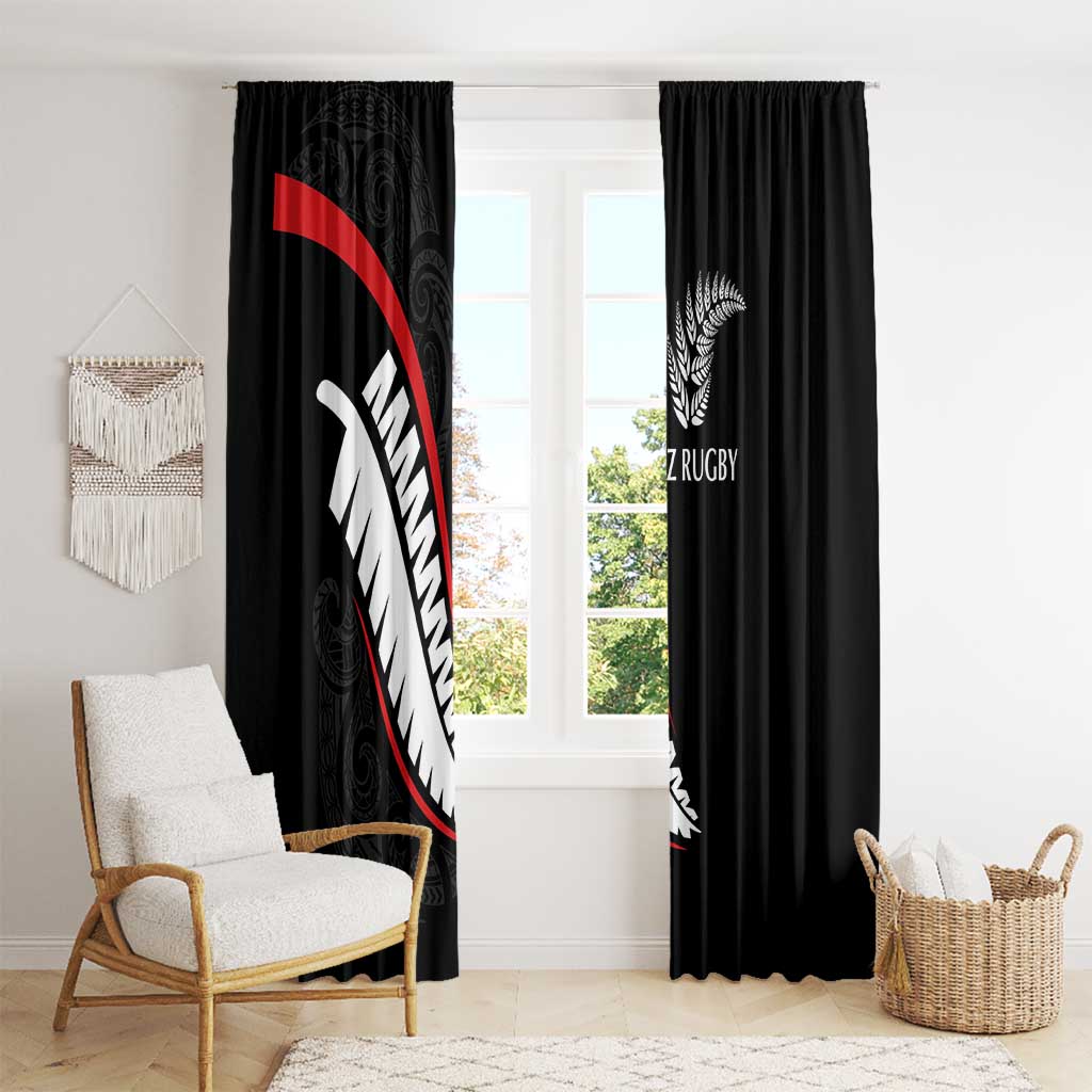 New Zealand Rugby Window Curtain Sporty Silver Fern Shape with Maori Tattoos LT03 - Polynesian Pride