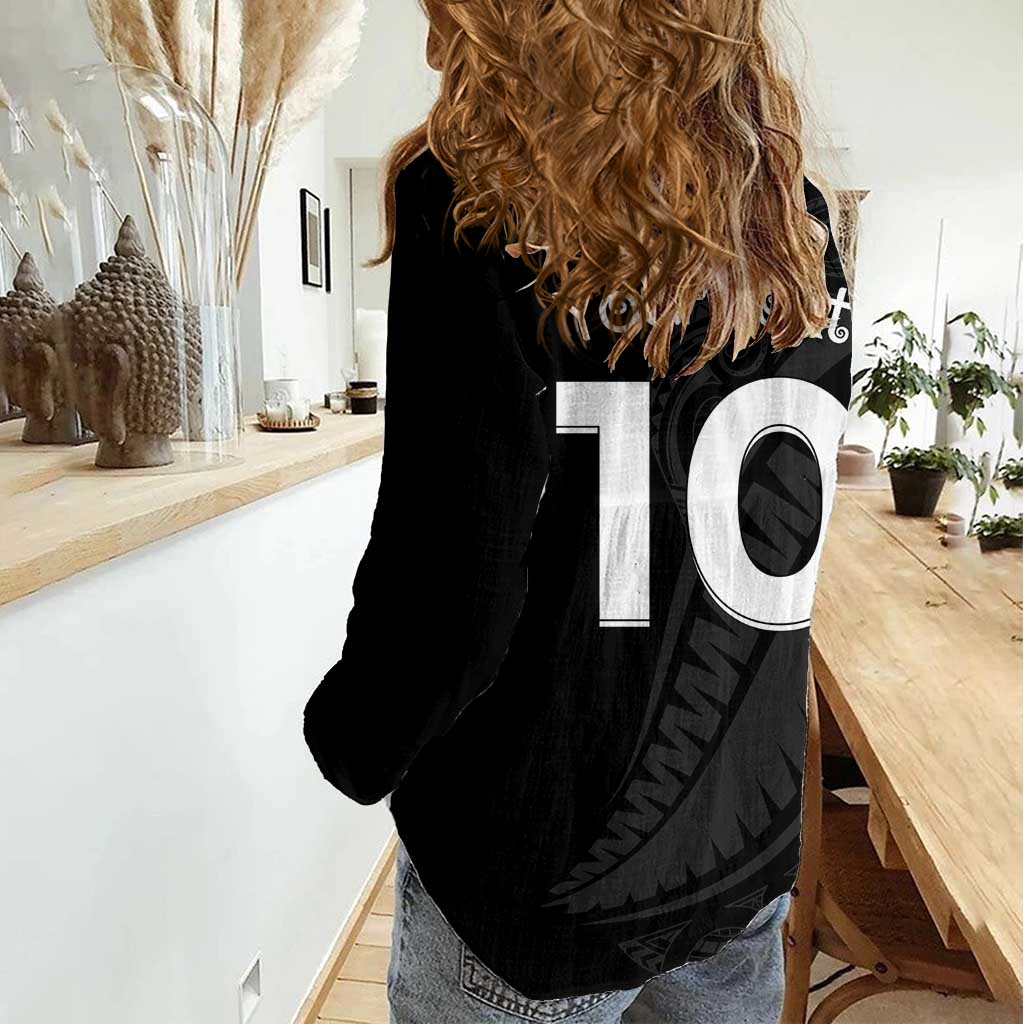New Zealand Rugby Custom Women Casual Shirt Sporty Silver Fern Shape with Maori Tattoos LT03 - Polynesian Pride