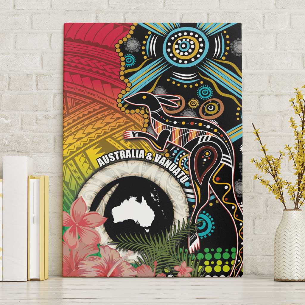 Vanuatu and Australia Together Canvas Wall Art Kangaroo with Pig Tusk Indigenous Pattern