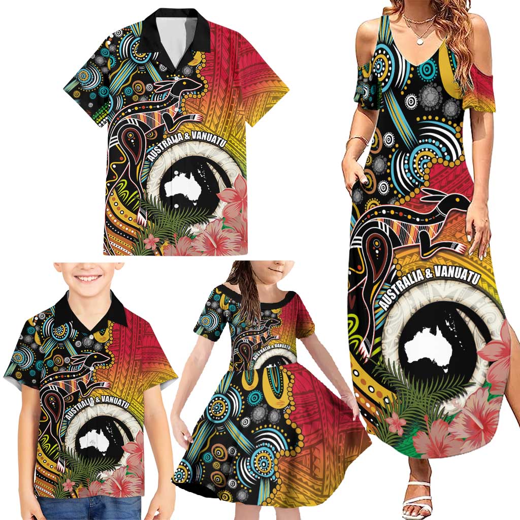 Vanuatu and Australia Together Family Matching Summer Maxi Dress and Hawaiian Shirt Kangaroo with Pig Tusk Indigenous Pattern LT03 - Polynesian Pride