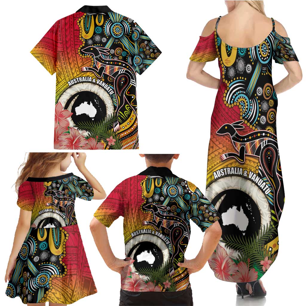 Vanuatu and Australia Together Family Matching Summer Maxi Dress and Hawaiian Shirt Kangaroo with Pig Tusk Indigenous Pattern LT03 - Polynesian Pride