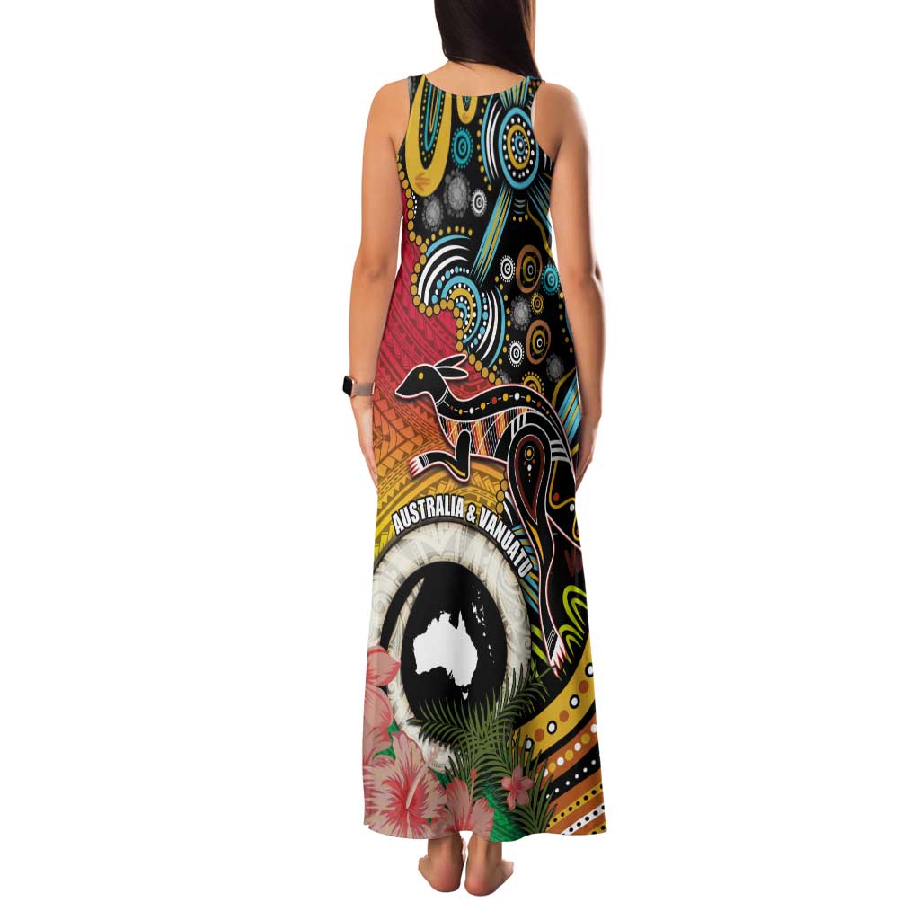 Vanuatu and Australia Together Family Matching Tank Maxi Dress and Hawaiian Shirt Kangaroo with Pig Tusk Indigenous Pattern LT03 - Polynesian Pride