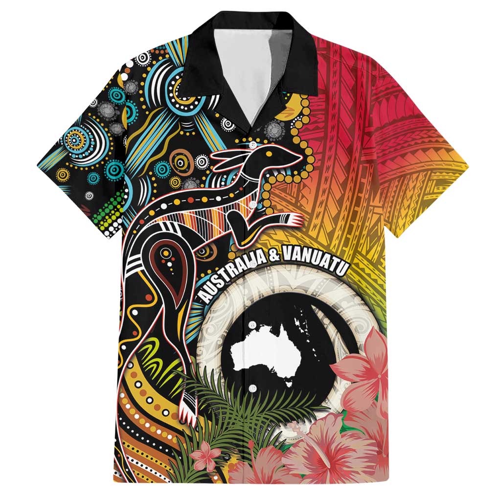 Vanuatu and Australia Together Hawaiian Shirt Kangaroo with Pig Tusk Indigenous Pattern LT03 Black - Polynesian Pride