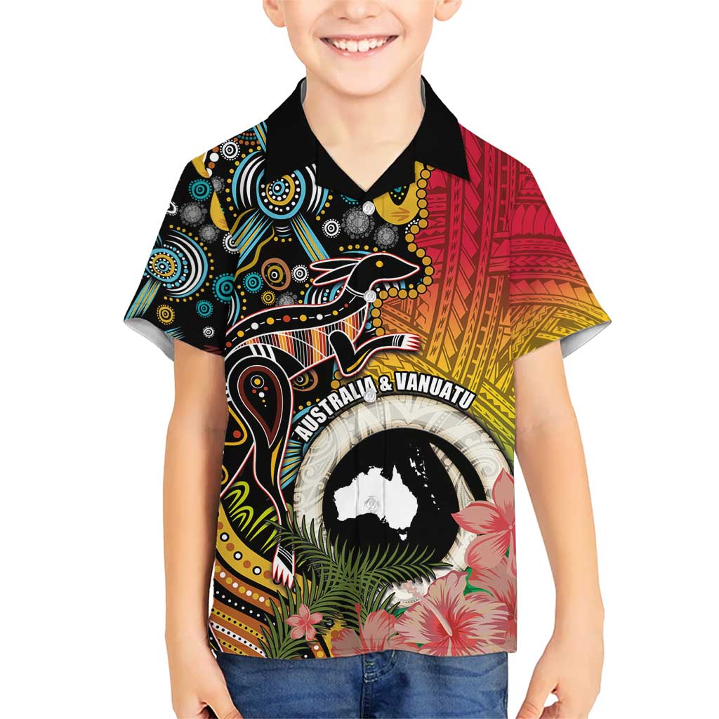 Vanuatu and Australia Together Hawaiian Shirt Kangaroo with Pig Tusk Indigenous Pattern LT03 - Polynesian Pride