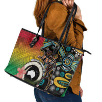 Vanuatu and Australia Together Leather Tote Bag Kangaroo with Pig Tusk Indigenous Pattern LT03 - Polynesian Pride