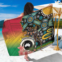 Vanuatu and Australia Together Sarong Kangaroo with Pig Tusk Indigenous Pattern LT03 One Size 44 x 66 inches Black - Polynesian Pride