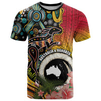 Vanuatu and Australia Together T Shirt Kangaroo with Pig Tusk Indigenous Pattern LT03 Black - Polynesian Pride