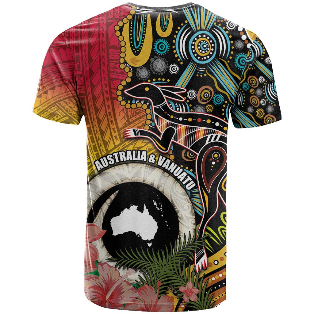 Vanuatu and Australia Together T Shirt Kangaroo with Pig Tusk Indigenous Pattern LT03 - Polynesian Pride