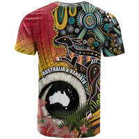 Vanuatu and Australia Together T Shirt Kangaroo with Pig Tusk Indigenous Pattern LT03 - Polynesian Pride