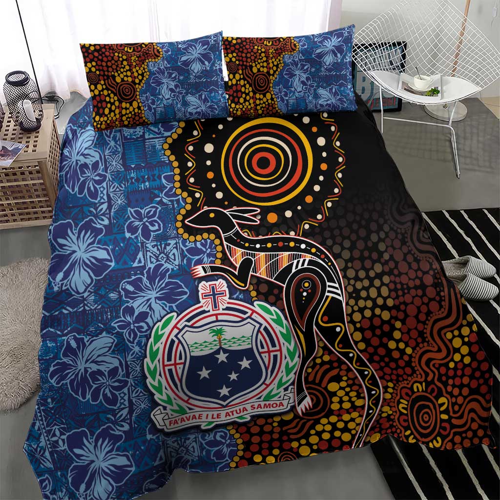 Samoa and Australia Together Bedding Set Kangaroo and Tribal Hibiscus Aboriginal Pattern