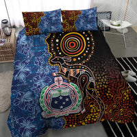 Samoa and Australia Together Bedding Set Kangaroo and Tribal Hibiscus Aboriginal Pattern