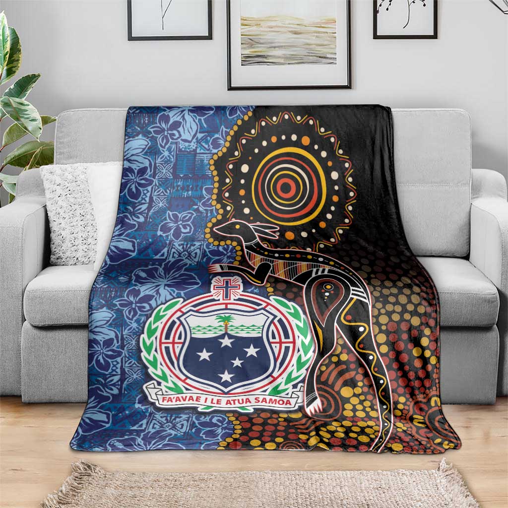 Samoa and Australia Together Blanket Kangaroo and Tribal Hibiscus Aboriginal Pattern