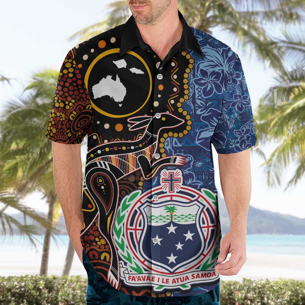 Samoa and Australia Together Hawaiian Shirt Kangaroo and Tribal Hibiscus Aboriginal Pattern