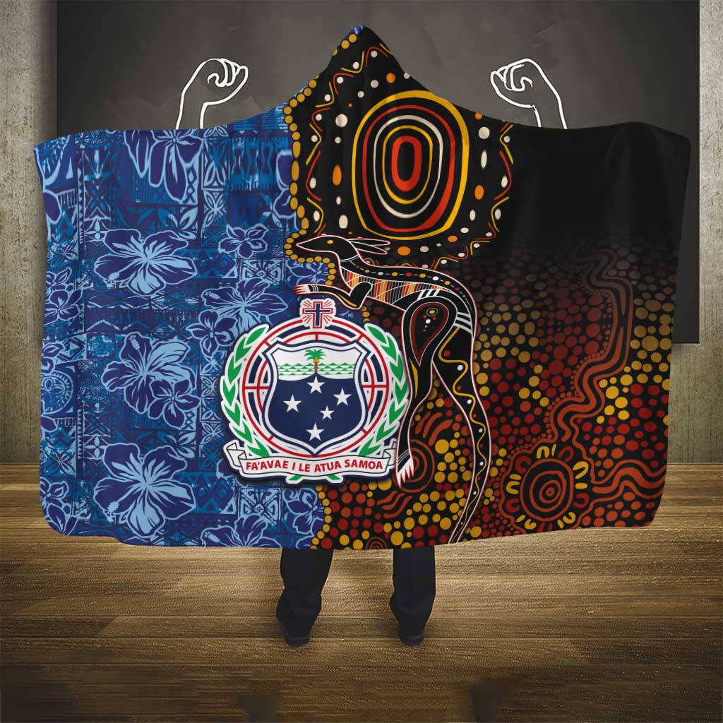 Samoa and Australia Together Hooded Blanket Kangaroo and Tribal Hibiscus Aboriginal Pattern