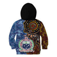 Samoa and Australia Together Kid Hoodie Kangaroo and Tribal Hibiscus Aboriginal Pattern