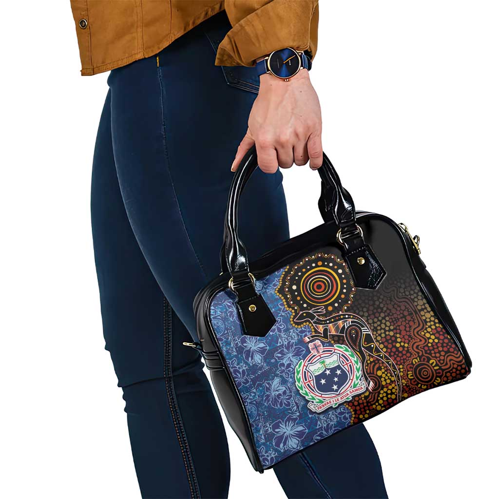 Samoa and Australia Together Shoulder Handbag Kangaroo and Tribal Hibiscus Aboriginal Pattern LT03 - Polynesian Pride