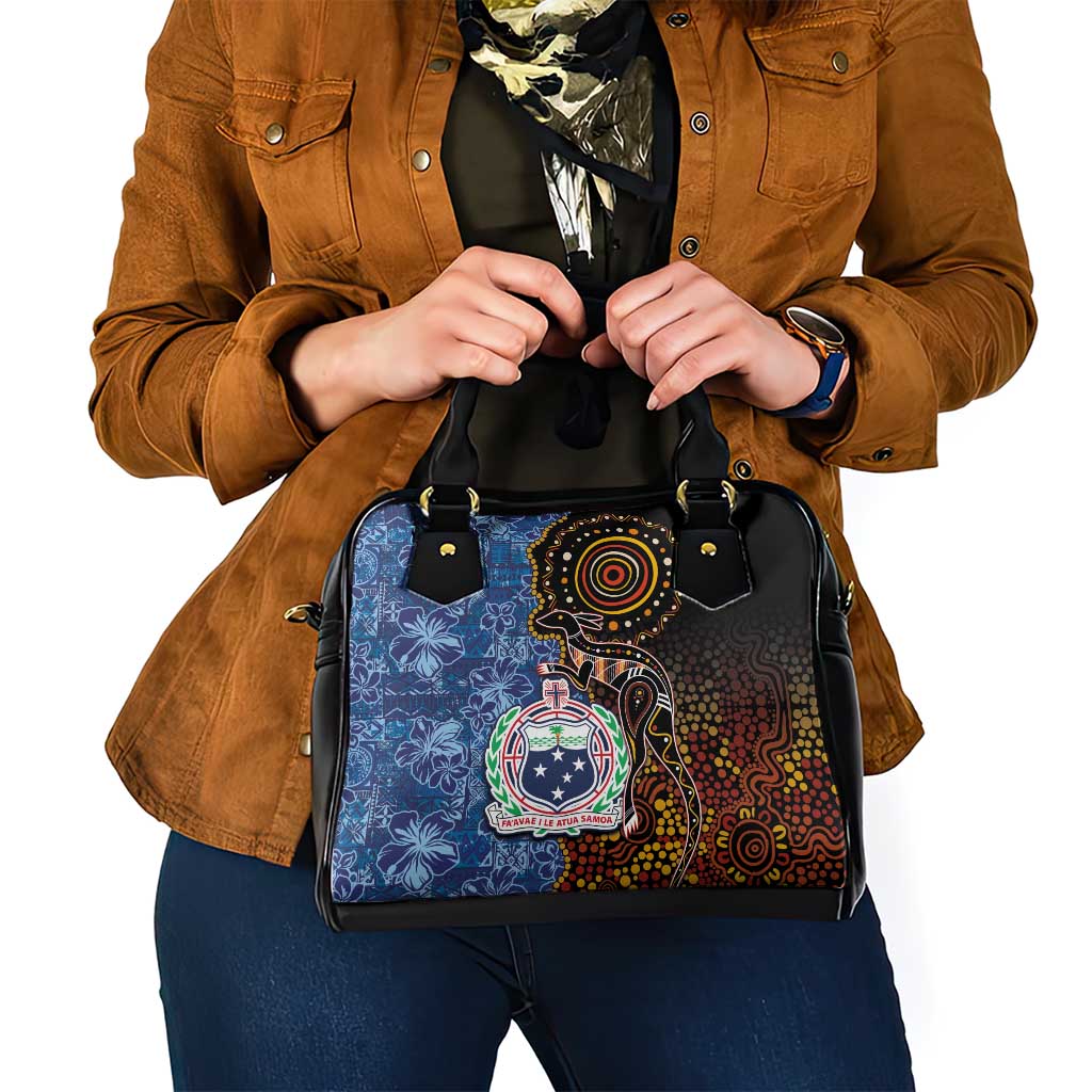 Samoa and Australia Together Shoulder Handbag Kangaroo and Tribal Hibiscus Aboriginal Pattern LT03 - Polynesian Pride