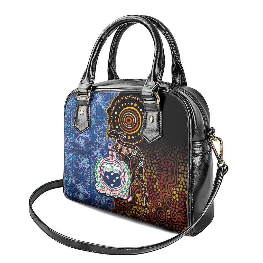 Samoa and Australia Together Shoulder Handbag Kangaroo and Tribal Hibiscus Aboriginal Pattern LT03 - Polynesian Pride