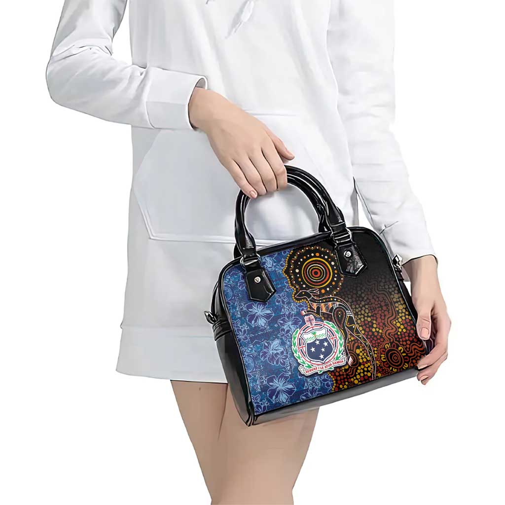Samoa and Australia Together Shoulder Handbag Kangaroo and Tribal Hibiscus Aboriginal Pattern LT03 - Polynesian Pride