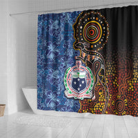 Samoa and Australia Together Shower Curtain Kangaroo and Tribal Hibiscus Aboriginal Pattern