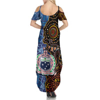 Samoa and Australia Together Summer Maxi Dress Kangaroo and Tribal Hibiscus Aboriginal Pattern