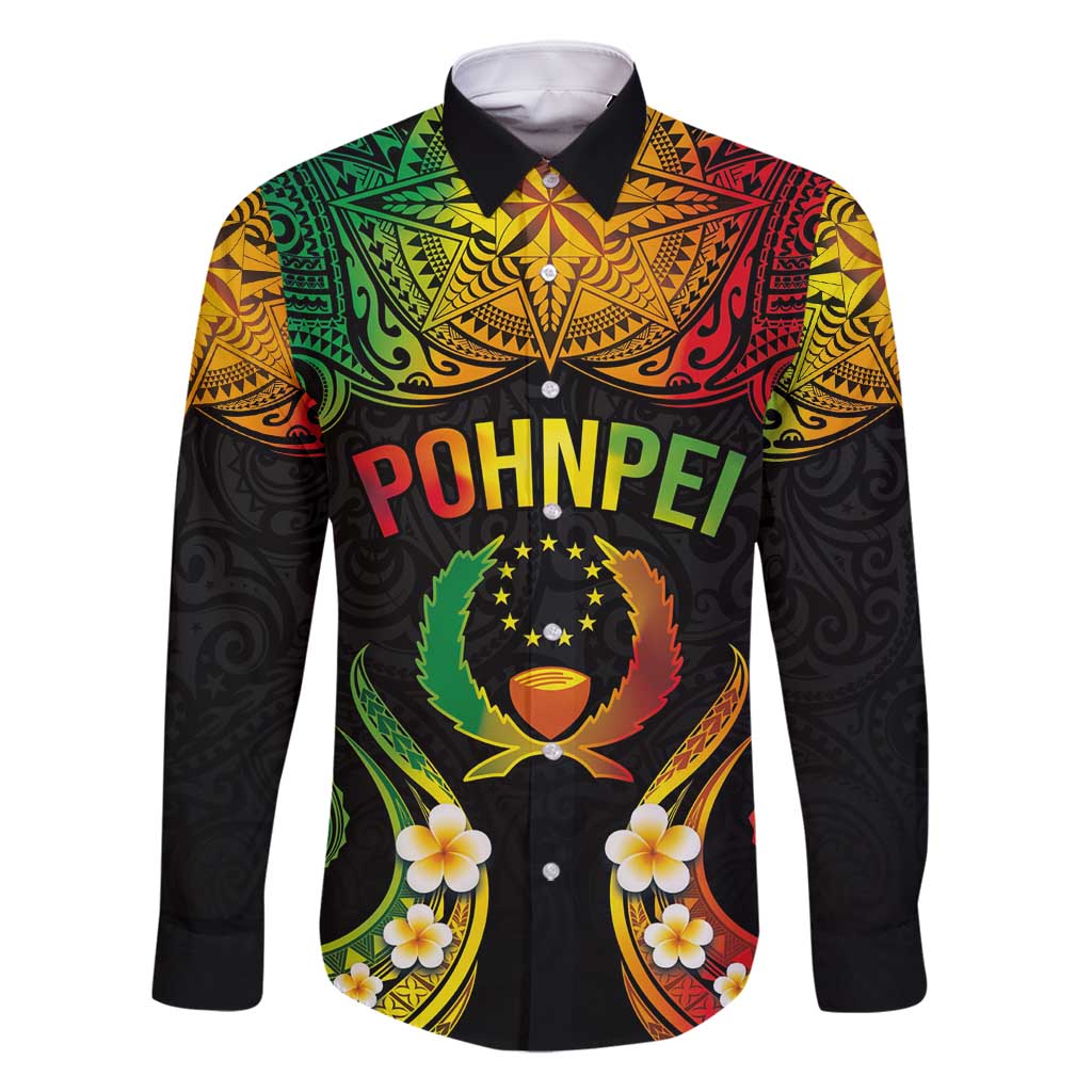 Personalised Pohnpei Independence Day Family Matching Summer Maxi Dress and Hawaiian Shirt Polynesian Tattoo and Plumeria Reggae Color