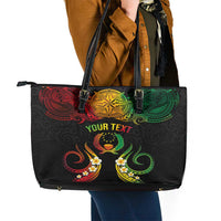 Personalised Pohnpei Independence Day Leather Tote Bag Polynesian Tattoo and Plumeria Reggae Color