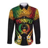 Personalised Pohnpei Independence Day Long Sleeve Button Shirt Polynesian Tattoo and Plumeria Reggae Color LT03 Unisex Reggae - Polynesian Pride