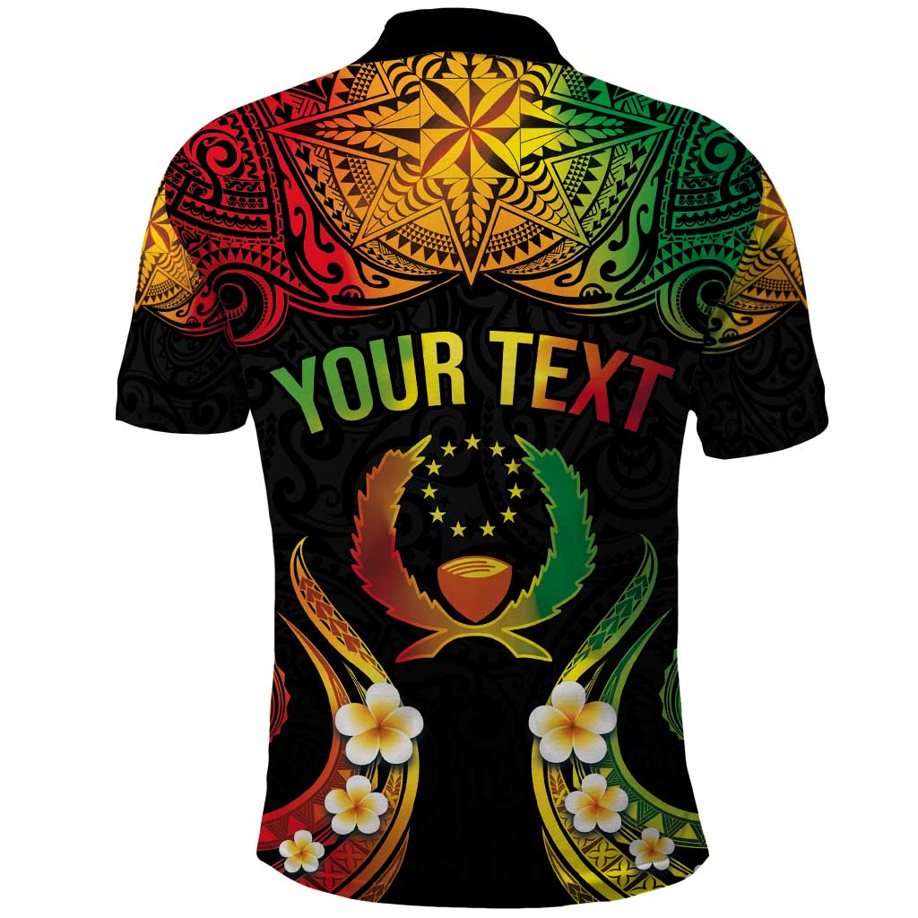 Personalised Pohnpei Independence Day Polo Shirt Polynesian Tattoo and Plumeria Reggae Color