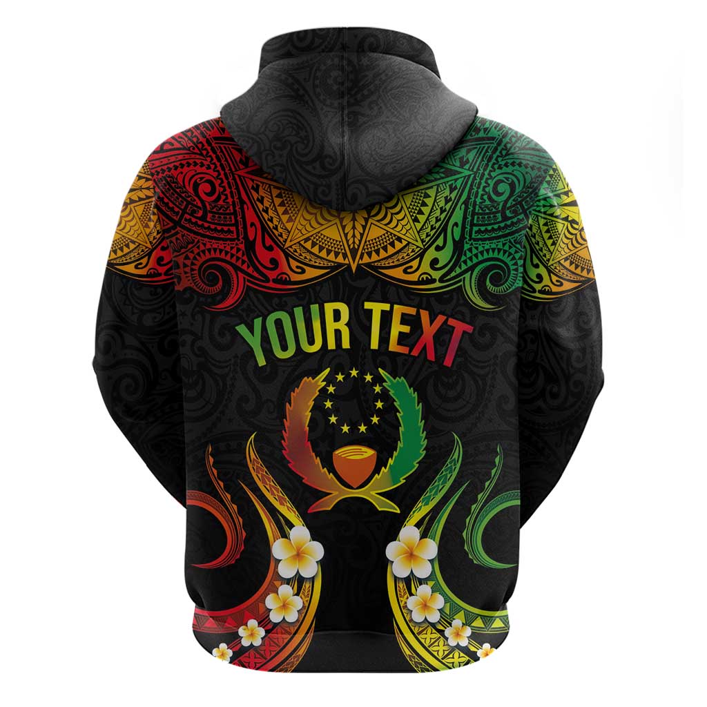Personalised Pohnpei Independence Day Zip Hoodie Polynesian Tattoo and Plumeria Reggae Color