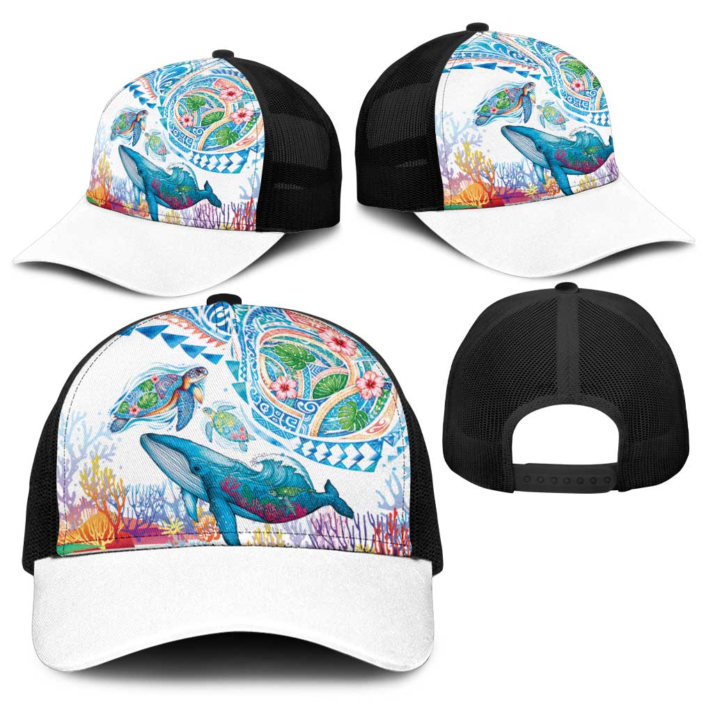 Hawaiian Turtles and Whales Baseball Net Cap Polynesian Tropical Tattoo Ocean Style LT03 - Polynesian Pride