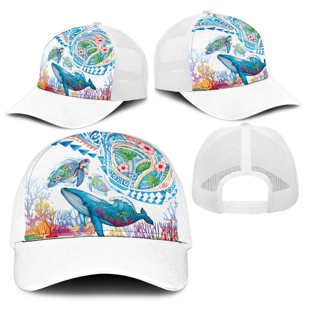 Hawaiian Turtles and Whales Baseball Net Cap Polynesian Tropical Tattoo Ocean Style LT03 - Polynesian Pride