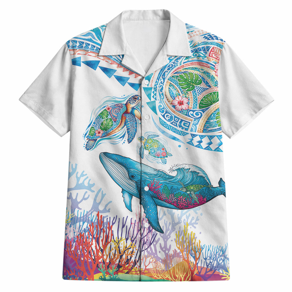 Hawaiian Turtles and Whales Hawaiian Shirt Polynesian Tropical Tattoo Ocean Style
