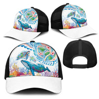Hawaiian Turtles and Whales Mesh Trucker Cap Polynesian Tropical Tattoo Ocean Style LT03 - Polynesian Pride