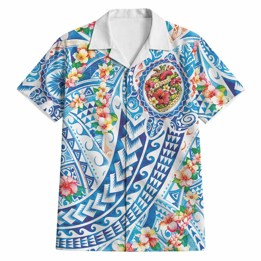 Hawaiian Turtle and Lei Hawaiian Shirt Tribal Kakau and Tropical Plants Human Heart