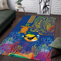 Hawaii Ocean Area Rug Pineapple Turtle and Mango Reef Triggerfish and Kakau Tattoo