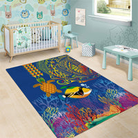 Hawaii Ocean Area Rug Pineapple Turtle and Mango Reef Triggerfish and Kakau Tattoo