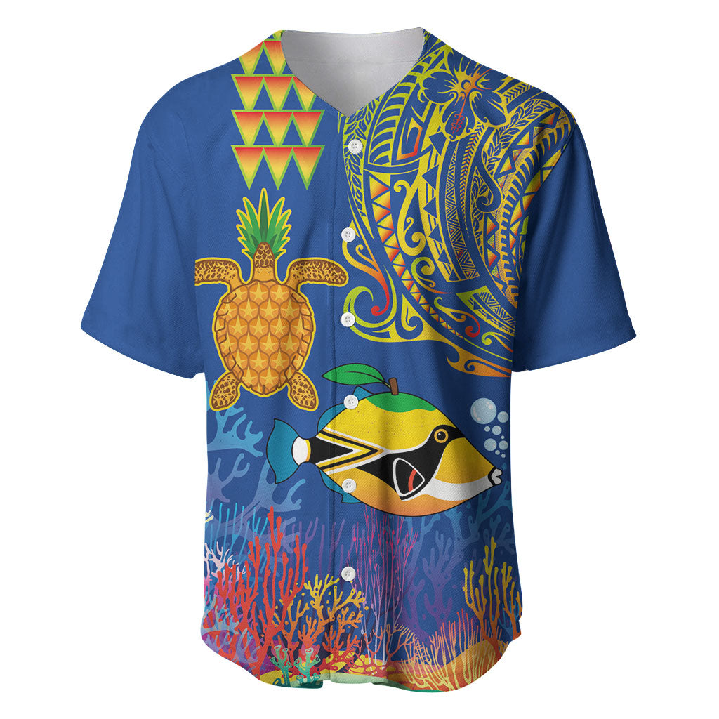 Hawaii Ocean Baseball Jersey Pineapple Turtle and Mango Reef Triggerfish and Kakau Tattoo