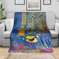 Hawaii Ocean Blanket Pineapple Turtle and Mango Reef Triggerfish and Kakau Tattoo LT03 - Polynesian Pride