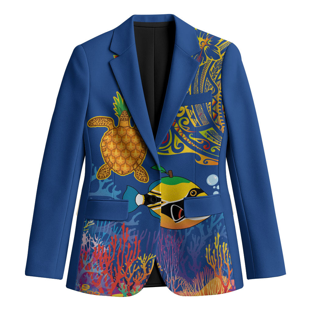 Hawaii Ocean Blazer Pineapple Turtle and Mango Reef Triggerfish and Kakau Tattoo LT03 Unisex Multicolor - Polynesian Pride